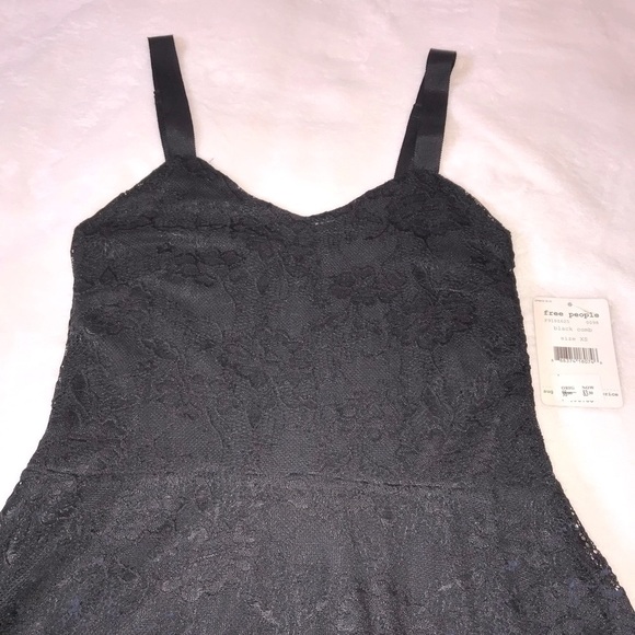 NEW Free People Black Lace Dress with Flocked Navy Blue Velvet Size XS - Picture 10 of 15